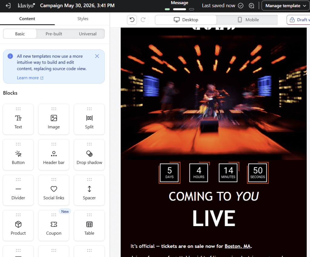 Klaviyo Editor + Sendtric counter